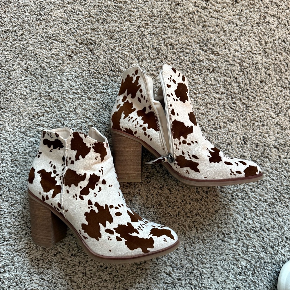 Altar'd State Brown and White Cow Print Ankle Boots